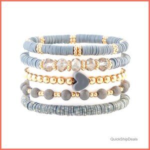 Polymer Clay Beads Stretch Bracelet Set Stackable Boho Jewelry